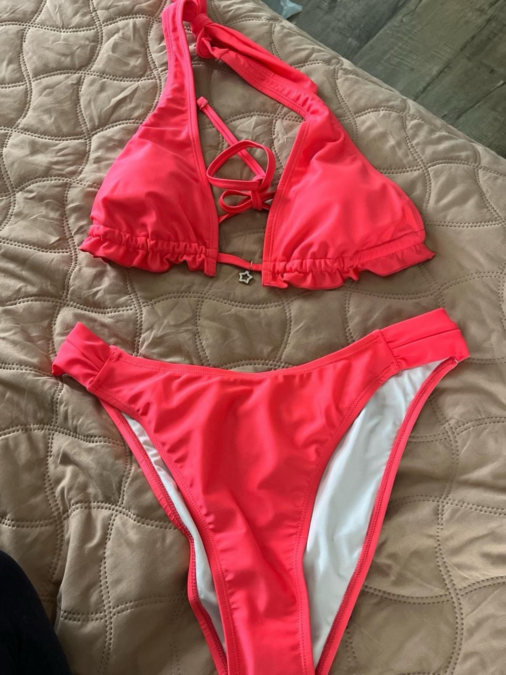 Cupshe Neon Coral Ruffle Bikini Set